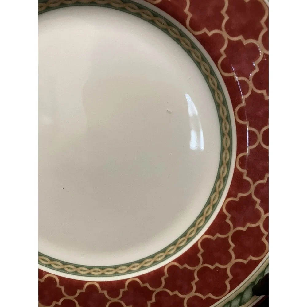 Fitz & Floyd Porcelain Sonoma Coral Arabesque Green Rope Edge Replacement Plate